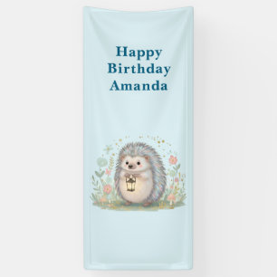 Cute Hedgehog with Lantern Birthday Banner