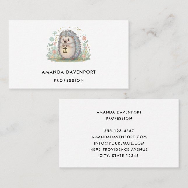 Cute Hedgehog with Lantern Business Card (Front/Back)