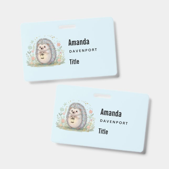 Cute Hedgehog with Lantern Business ID Badge (Front & Back)
