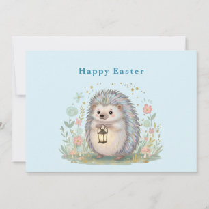 Cute Hedgehog with Lantern Easter Holiday Card