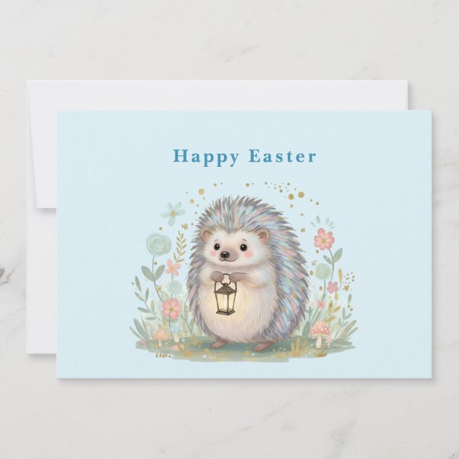 Cute Hedgehog with Lantern Easter Holiday Card (Front)