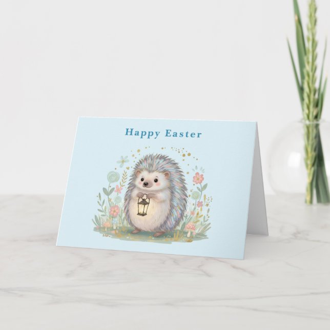  Cute Hedgehog with Lantern Easter Holiday Card (Front)