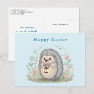 Cute Hedgehog with Lantern Easter Holiday Postcard