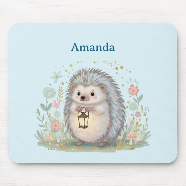 Cute Hedgehog with Lantern Mouse Pad (Front)