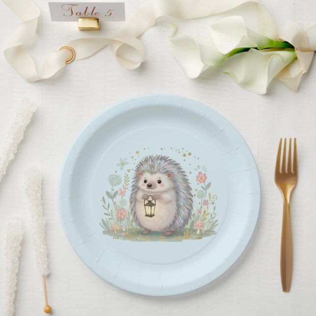 Cute Hedgehog with Lantern Paper Plate (Wedding)