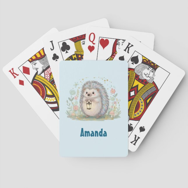 Cute Hedgehog with Lantern Playing Cards (Back)