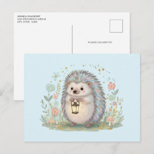 Cute Hedgehog with Lantern Postcard