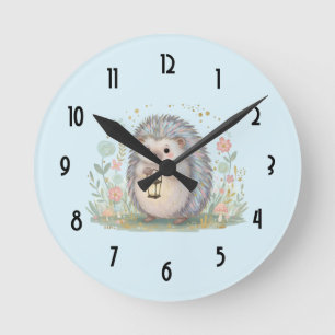 Cute Hedgehog with Lantern Round Clock