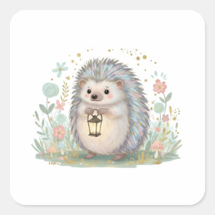 Cute Hedgehog with Lantern Square Sticker
