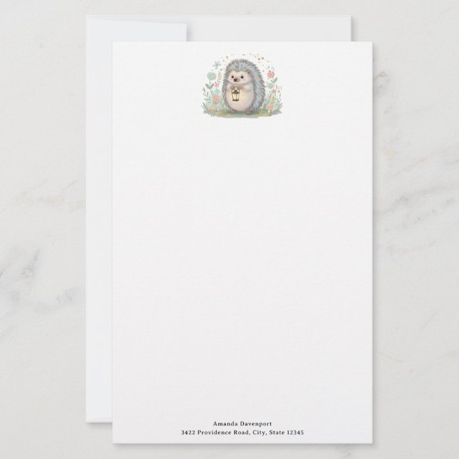 Cute Hedgehog with Lantern Stationery (Front)