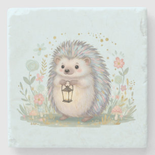 Cute Hedgehog with Lantern Stone Coaster