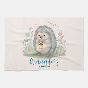 Cute Hedgehog with Lantern Tea Towel