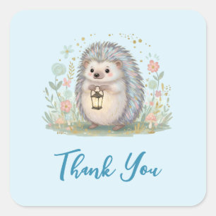 Cute Hedgehog with Lantern Thank You Square Sticker