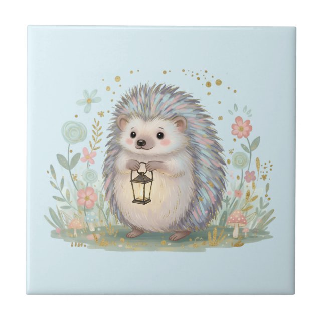 Cute Hedgehog with Lantern Tile (Front)