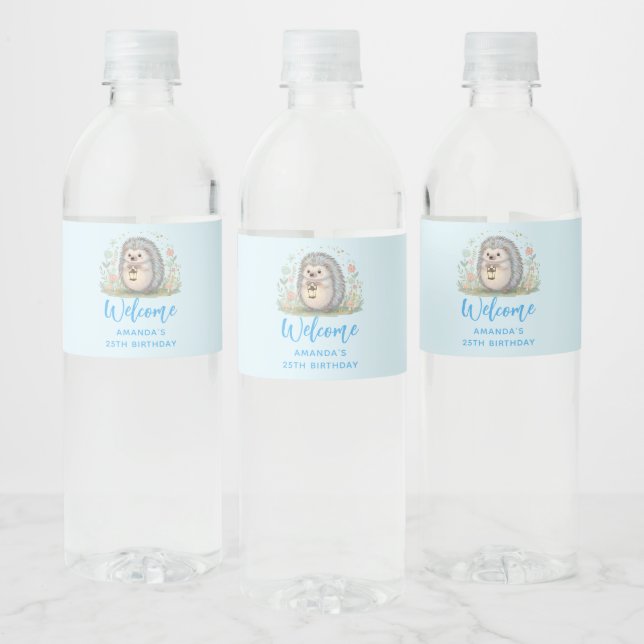 Cute Hedgehog with Lantern Welcome Water Bottle Label (Bottles)