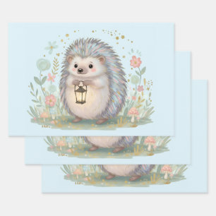 Cute Hedgehog with Lantern Wrapping Paper Sheet