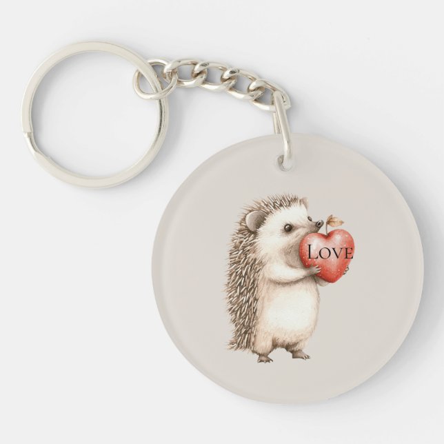 Cute Hedgehog with Red Heart Love Key Ring (Front)