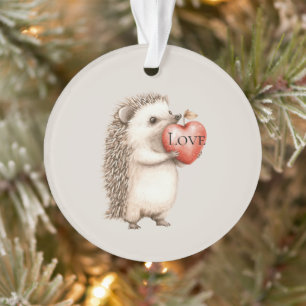 Cute Hedgehog with Red Heart Love Ornament