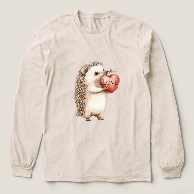 Cute Hedgehog with Red Heart Love Tri-Blend Shirt (Design Front)