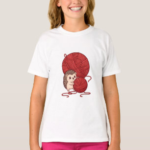 Cute Hedgehog With Red Yarn Balls Kids T-Shirt