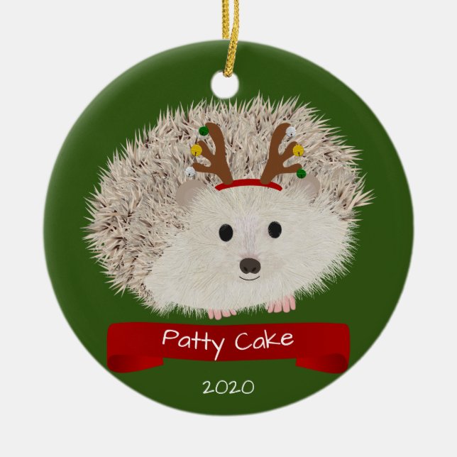 Cute Hedgehog With Reindeer Hat Ceramic Tree Decoration (Front)