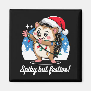 Cute Hedgehog With Santa Hat Christmas Lights Wint Magnet
