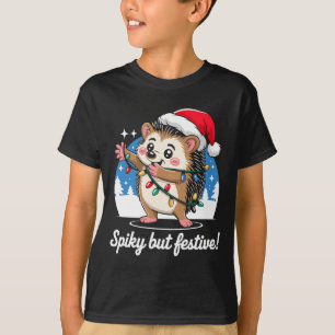 Cute Hedgehog With Santa Hat Christmas Lights Wint T-Shirt