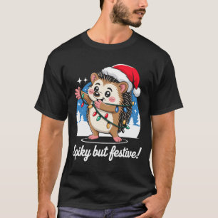 Cute Hedgehog With Santa Hat Christmas Lights Wint T-Shirt