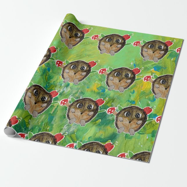Cute Hedgehog Wrapping Paper (Unrolled)