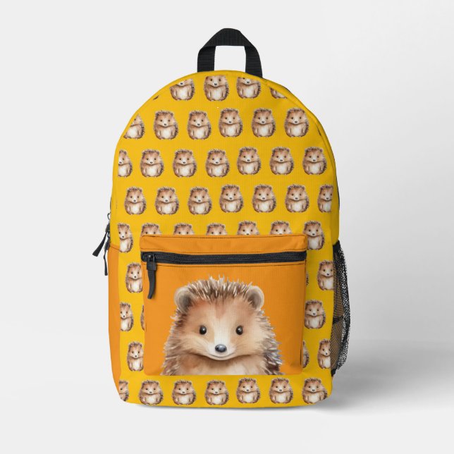 Cute Hedgehog Yellow Orange Printed Backpack (Front)