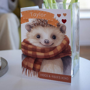 Cute Hedgehogs and Kisses personalised Valentines Holiday Card