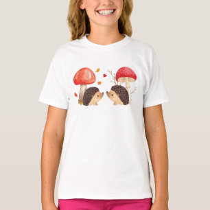 Cute Hedgehogs and Mushrooms Autumn Illustration T-Shirt