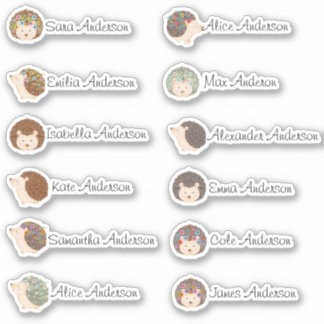 Cute Hedgehogs Custom Multiple Name Stickers