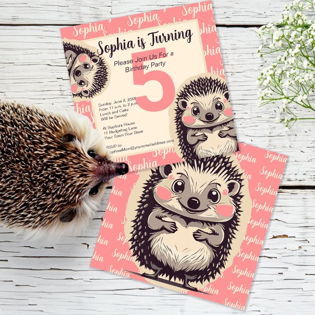 Cute Hedgehogs Girl's Pink Birthday Invitation (Creator Uploaded)