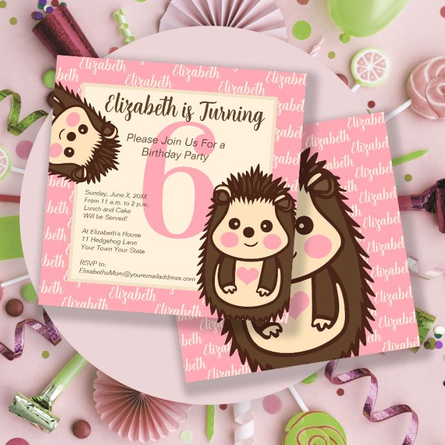 Cute Hedgehogs Girl's Pink Birthday Invitation (Creator Uploaded)