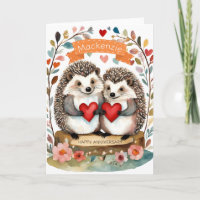 Cute Hedgehogs Hedgehugs Personalised Anniversary 