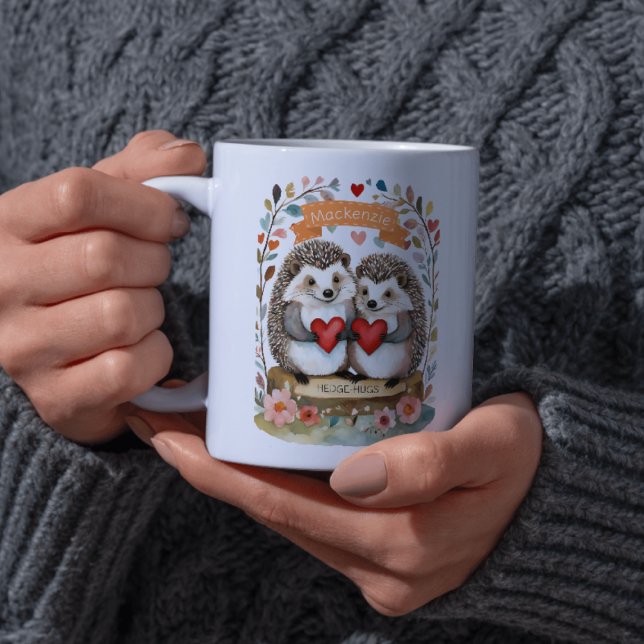 Cute Hedgehogs Hedgehugs personalised Valentines Coffee Mug (Cute Hedgehogs Hedgehugs personalized Valentines Coffee Mug by Ricaso Add your own name )