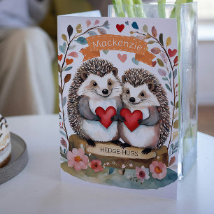 Cute Hedgehogs Hedgehugs personalized Valentines Holiday Card