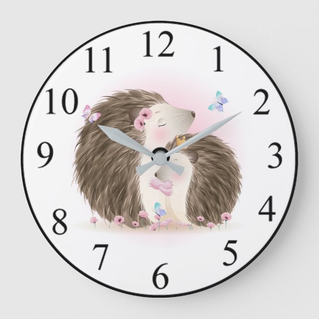 Cute Hedgehogs Large Clock (Front)