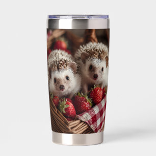 Cute Hedgehogs Peeking from a Strawberry Basket Insulated Tumbler