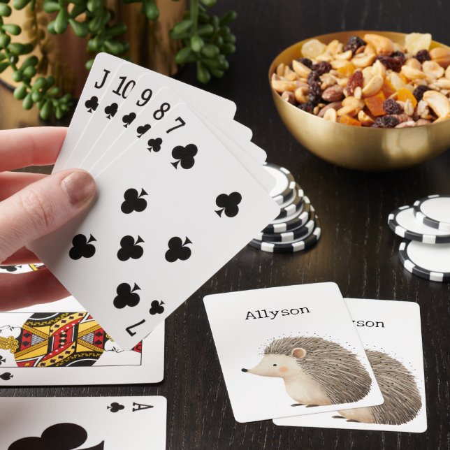 Cute Hedgehogs Playing Cards (In Situ)