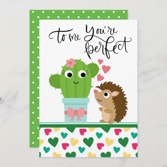 Cute Hedgehog's Valentine | Cactus You're Perfect Holiday Card (Front/Back)