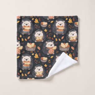 Cute Hedgehogs with Bread and Autumn Leaves  Bath Towel Set