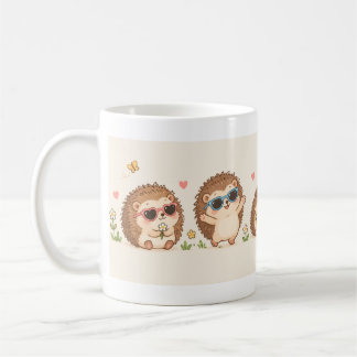 Cute Hedgehogs with Sunglasses Pattern | Adorable Coffee Mug