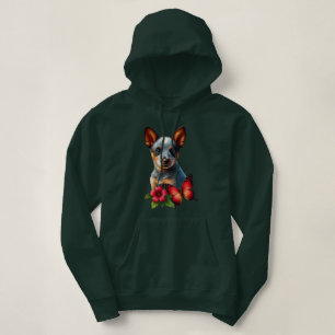 Cute Heeler Puppy With Butterfly and Flower  Hoodie