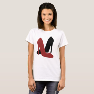 Cute Heels Woman Fashion Red Black T-Shirt