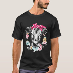 Cute Heifer Cattle Bandanna Cow Head For Womens Pr T-Shirt