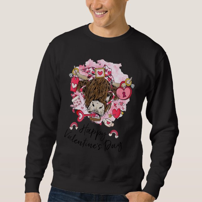 Cute Heifer Highland Cow Western Valentines Day He Sweatshirt (Front)