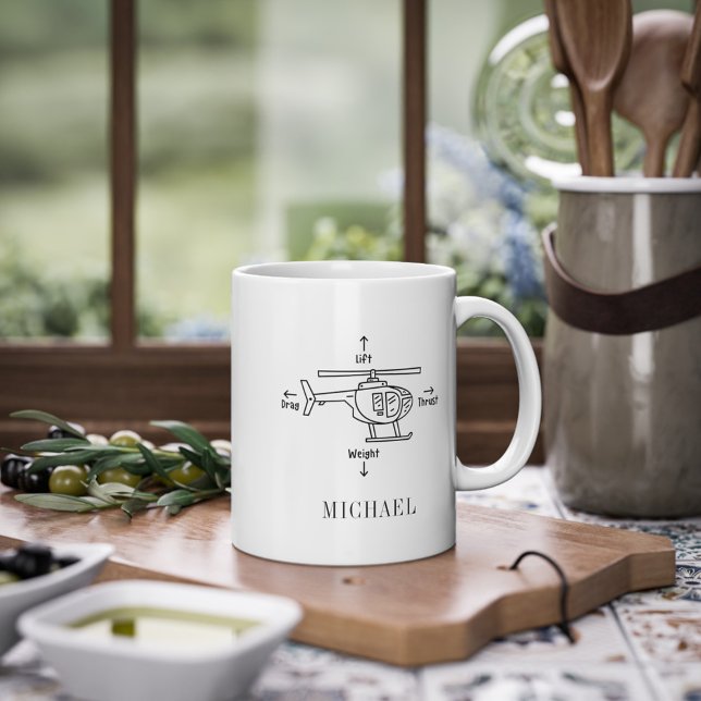 Cute Helicopter Illustration Personalised Coffee Mug (Creator Uploaded)