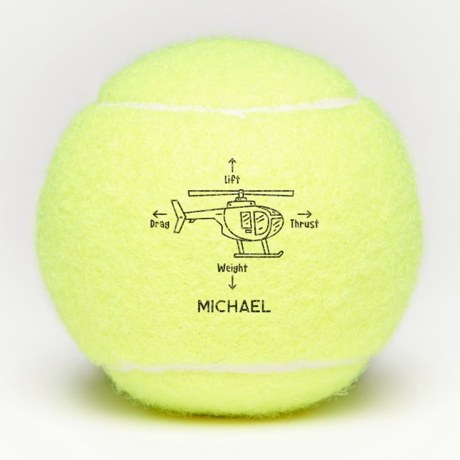 Cute Helicopter Illustration Personalised Tennis Balls (Front)